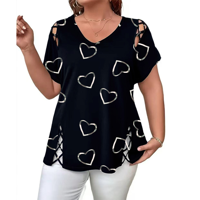🎉 LIMITED TIME 50% OFF! 👚 Women's Summer V-Neck Printed Top – Strappy Cutout Shoulders & Lace-Up Side Slits ❤️
