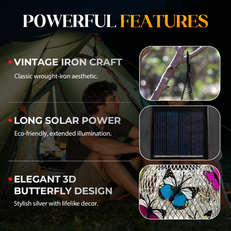 ⏳Time-Limited Special⏰Solar Iron Lantern with Butterfly Motif – Weatherproof, Bright & Decorative, Perfect for Garden, Patio & Balcony ☀️✨