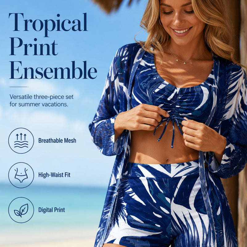 🎉 2026 Sale — Over 22,000 Sold! 💞 Women Tropical Print 3-Piece Swimwear Set