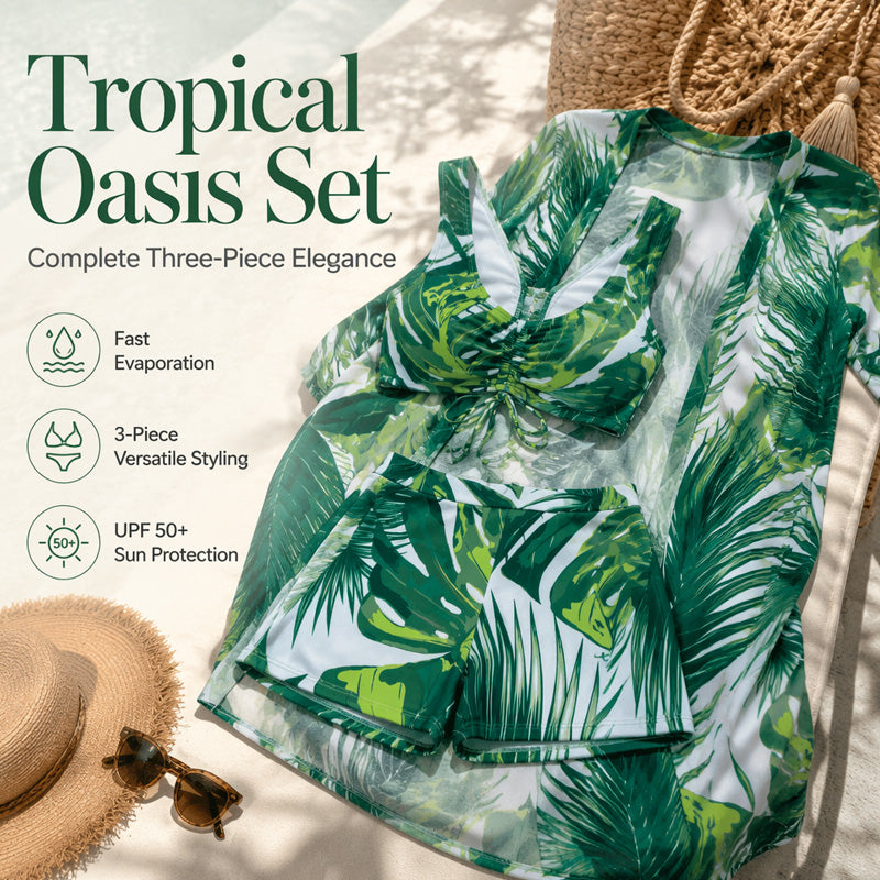 🎉 2026 Sale — Over 22,000 Sold! 💞 Women Tropical Print 3-Piece Swimwear Set