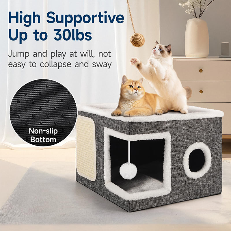 🐱 50% OFF NOW! 🏠 Foldable 2-in-1 Cat Cube House – Dual-Level Design, Built-in Scratching Pad & All-Season Comfort – Space-Saving & Portable 🐾