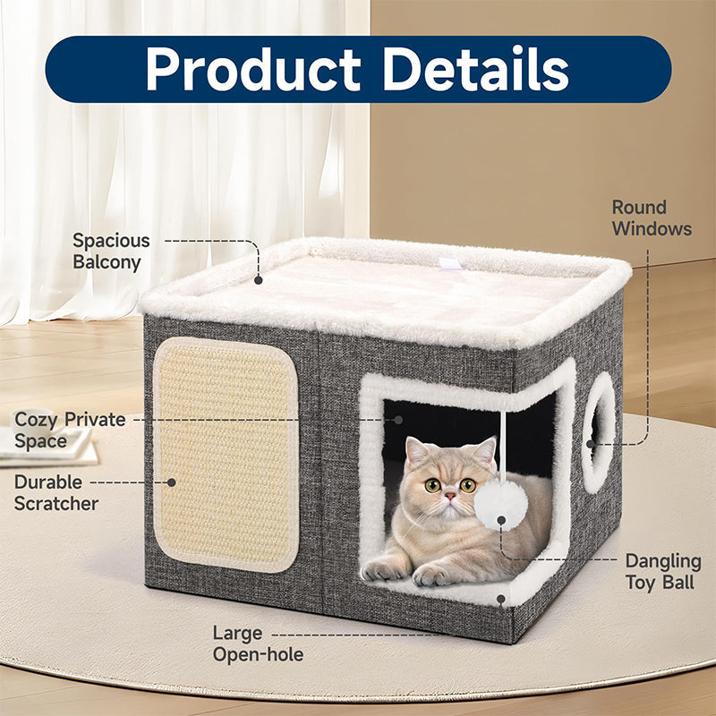 🐱 50% OFF NOW! 🏠 Foldable 2-in-1 Cat Cube House – Dual-Level Design, Built-in Scratching Pad & All-Season Comfort – Space-Saving & Portable 🐾