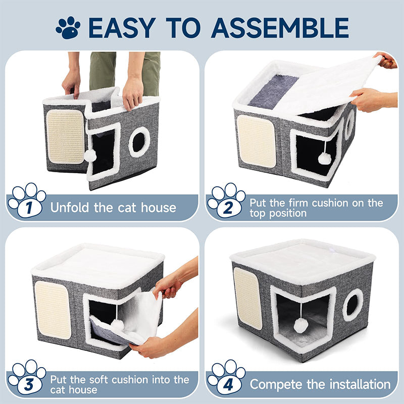 🐱 50% OFF NOW! 🏠 Foldable 2-in-1 Cat Cube House – Dual-Level Design, Built-in Scratching Pad & All-Season Comfort – Space-Saving & Portable 🐾