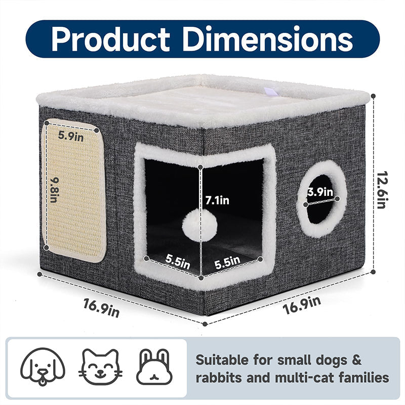 🐱 50% OFF NOW! 🏠 Foldable 2-in-1 Cat Cube House – Dual-Level Design, Built-in Scratching Pad & All-Season Comfort – Space-Saving & Portable 🐾