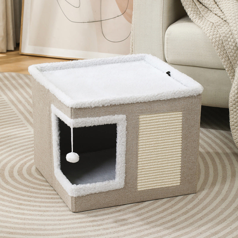 🐱 50% OFF NOW! 🏠 Foldable 2-in-1 Cat Cube House – Dual-Level Design, Built-in Scratching Pad & All-Season Comfort – Space-Saving & Portable 🐾