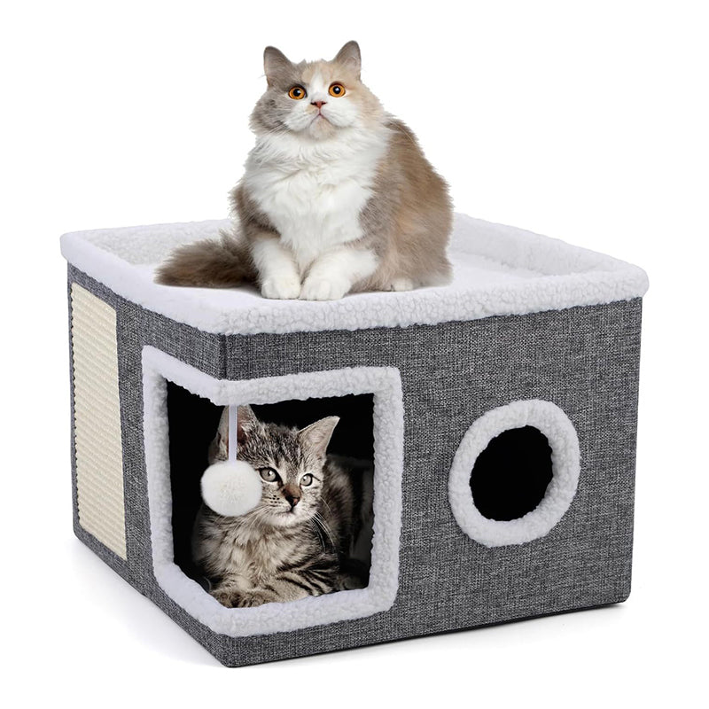 🐱 50% OFF NOW! 🏠 Foldable 2-in-1 Cat Cube House – Dual-Level Design, Built-in Scratching Pad & All-Season Comfort – Space-Saving & Portable 🐾
