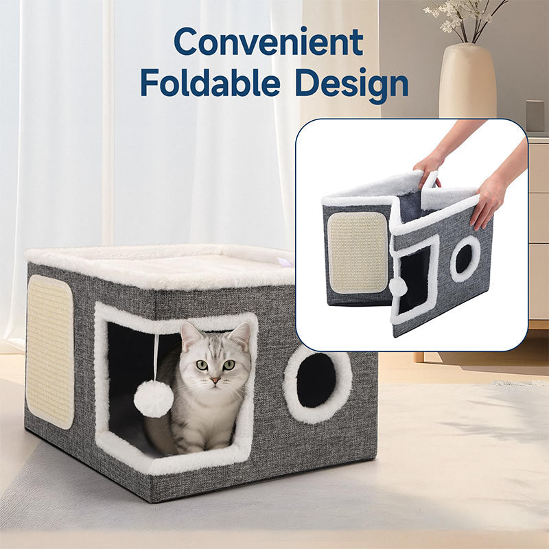 🐱 50% OFF NOW! 🏠 Foldable 2-in-1 Cat Cube House – Dual-Level Design, Built-in Scratching Pad & All-Season Comfort – Space-Saving & Portable 🐾