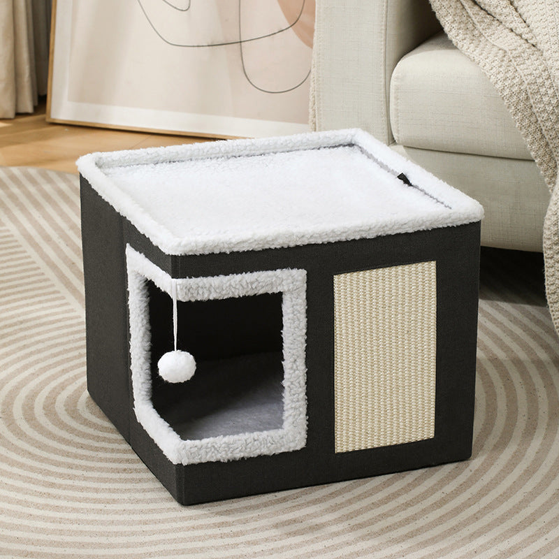 🐱 50% OFF NOW! 🏠 Foldable 2-in-1 Cat Cube House – Dual-Level Design, Built-in Scratching Pad & All-Season Comfort – Space-Saving & Portable 🐾
