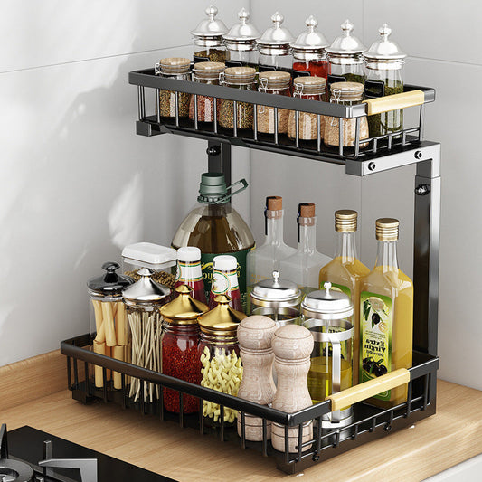 🗄️ 50% OFF! ✨ 2-Tier Adjustable Pull-Out Cabinet Storage Rack – Heavy-Duty Carbon Steel, Slide-Out Baskets & Adjustable Shelf Height – Maximize Vertical Space in Any Room 🏠