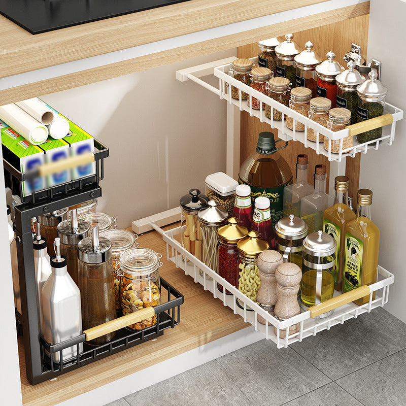 🗄️ 50% OFF! ✨ 2-Tier Adjustable Pull-Out Cabinet Storage Rack – Heavy-Duty Carbon Steel, Slide-Out Baskets & Adjustable Shelf Height – Maximize Vertical Space in Any Room 🏠