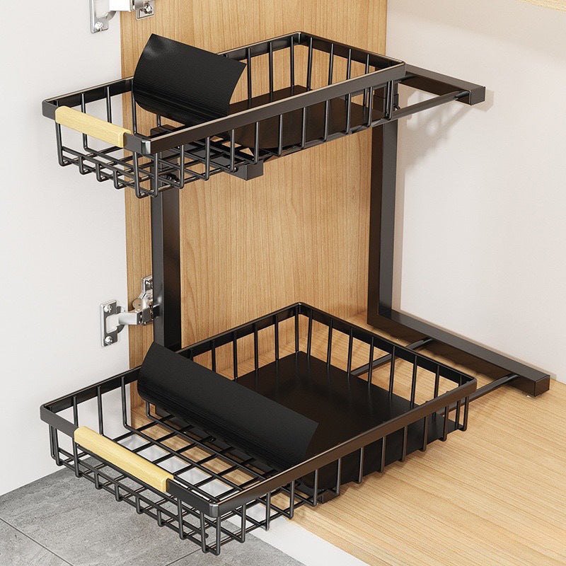 🗄️ 50% OFF! ✨ 2-Tier Adjustable Pull-Out Cabinet Storage Rack – Heavy-Duty Carbon Steel, Slide-Out Baskets & Adjustable Shelf Height – Maximize Vertical Space in Any Room 🏠