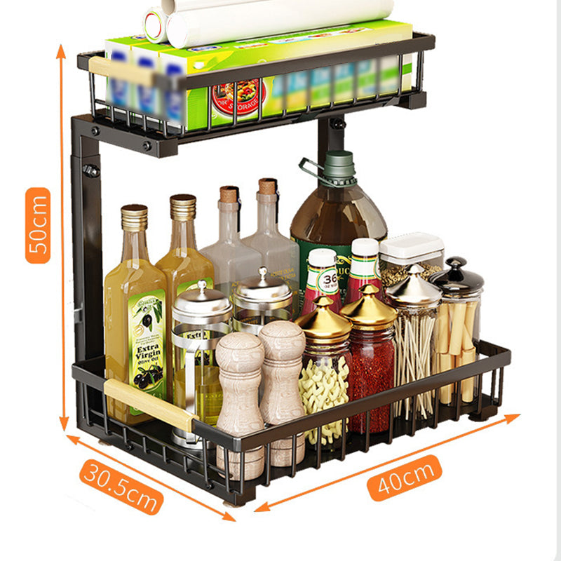 🗄️ 50% OFF! ✨ 2-Tier Adjustable Pull-Out Cabinet Storage Rack – Heavy-Duty Carbon Steel, Slide-Out Baskets & Adjustable Shelf Height – Maximize Vertical Space in Any Room 🏠