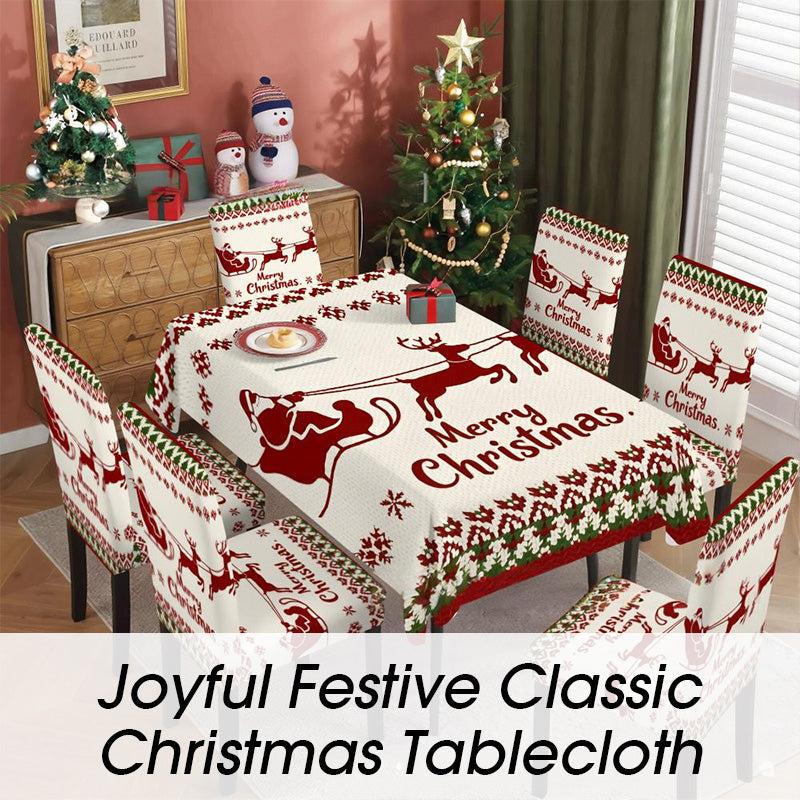 🎉 50% OFF! 🎄 Classic Christmas Tablecloth – Festive Santa & Reindeer Print, Polyester, Easy to Wipe, Multiple Sizes for Holiday Dinners ✨