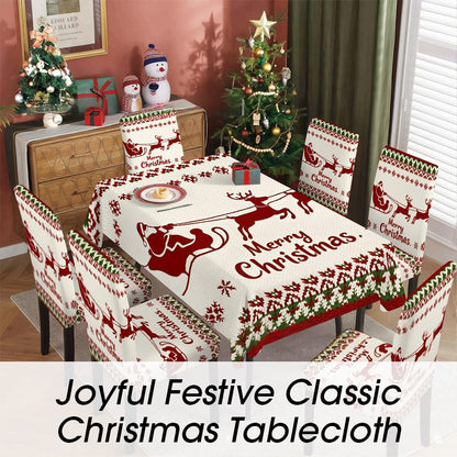 🎉 50% OFF! 🎄 Classic Christmas Tablecloth – Festive Santa & Reindeer Print, Polyester, Easy to Wipe, Multiple Sizes for Holiday Dinners ✨