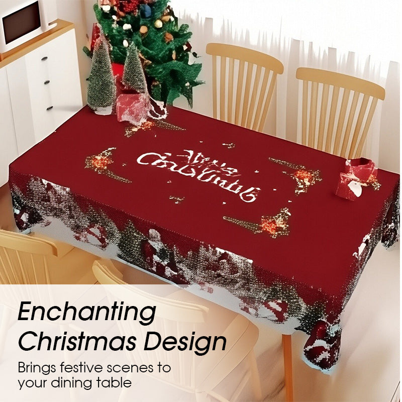 🎉 50% OFF! 🎄 Classic Christmas Tablecloth – Festive Santa & Reindeer Print, Polyester, Easy to Wipe, Multiple Sizes for Holiday Dinners ✨