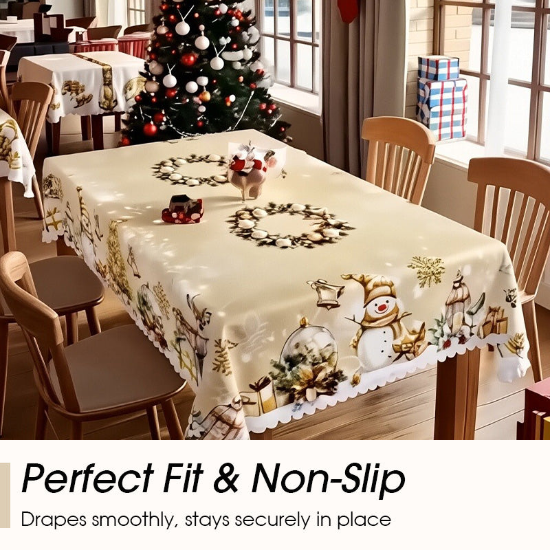 🎉 50% OFF! 🎄 Classic Christmas Tablecloth – Festive Santa & Reindeer Print, Polyester, Easy to Wipe, Multiple Sizes for Holiday Dinners ✨