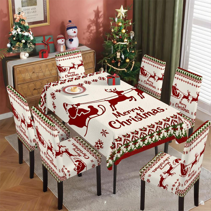🎉 50% OFF! 🎄 Classic Christmas Tablecloth – Festive Santa & Reindeer Print, Polyester, Easy to Wipe, Multiple Sizes for Holiday Dinners ✨