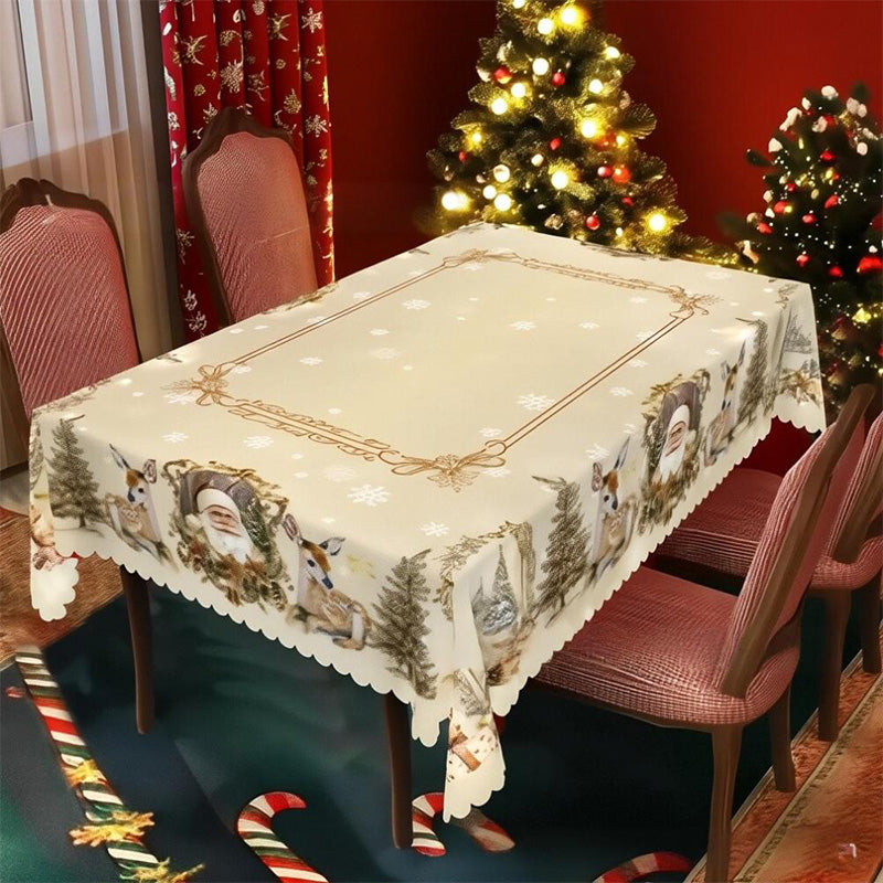 🎉 50% OFF! 🎄 Classic Christmas Tablecloth – Festive Santa & Reindeer Print, Polyester, Easy to Wipe, Multiple Sizes for Holiday Dinners ✨