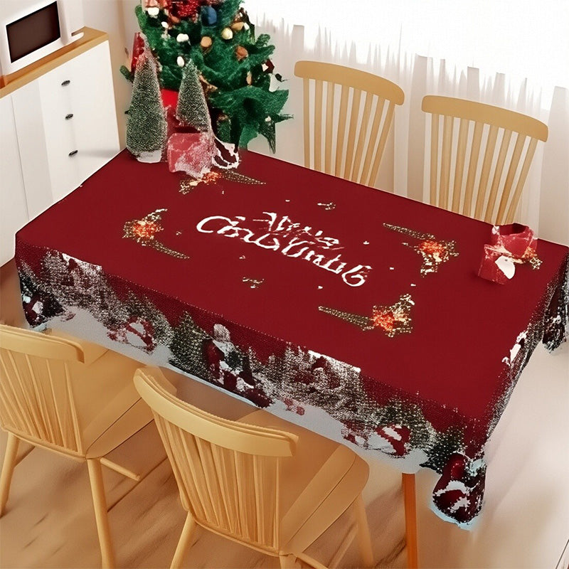 🎉 50% OFF! 🎄 Classic Christmas Tablecloth – Festive Santa & Reindeer Print, Polyester, Easy to Wipe, Multiple Sizes for Holiday Dinners ✨