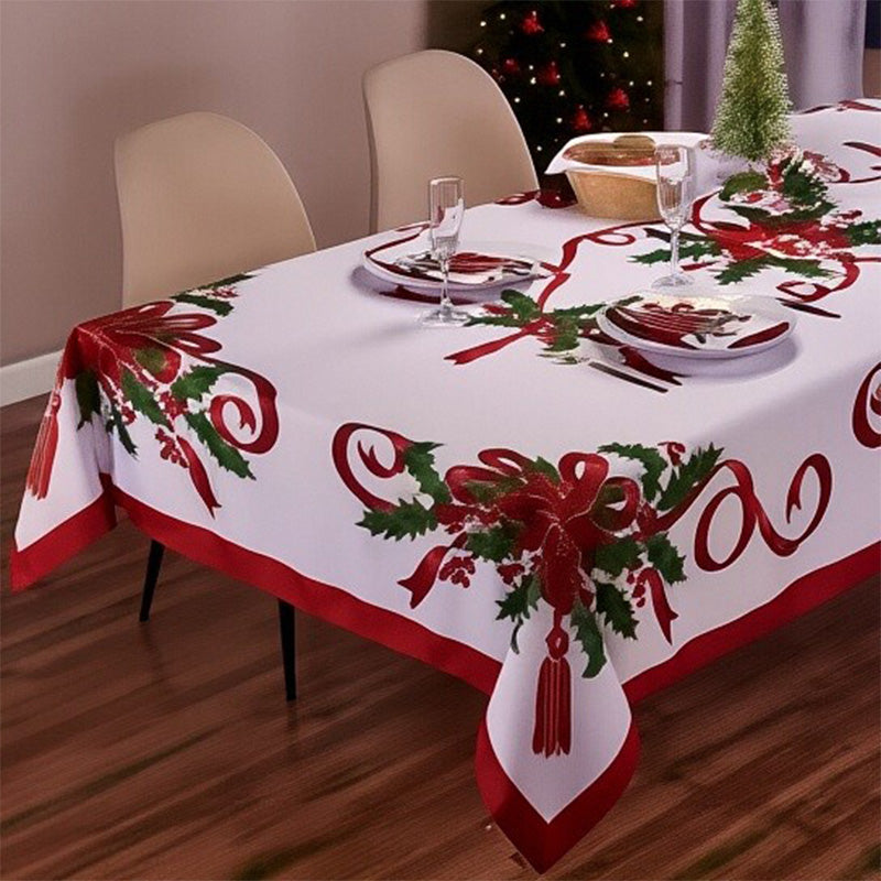 🎉 50% OFF! 🎄 Classic Christmas Tablecloth – Festive Santa & Reindeer Print, Polyester, Easy to Wipe, Multiple Sizes for Holiday Dinners ✨
