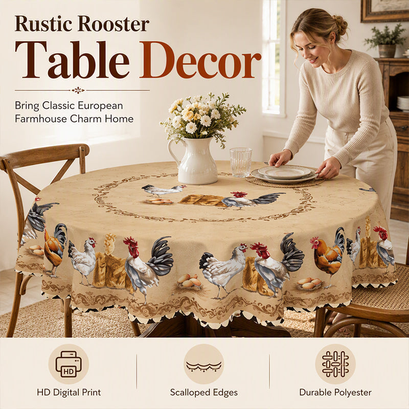 🎉 2026 Sale — Over 9,000 Sold! 🐓 Vintage Farmhouse Chicken Pattern Tablecloth – HD Prints Stay Bold, Scalloped Edges Add Charm! ✨