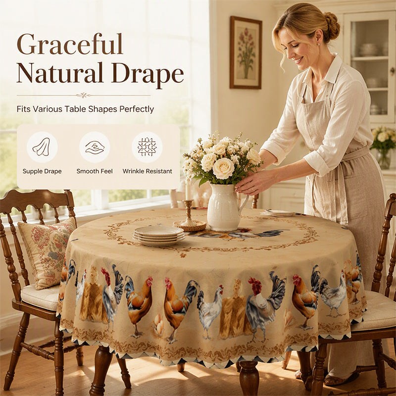 🎉 2026 Sale — Over 9,000 Sold! 🐓 Vintage Farmhouse Chicken Pattern Tablecloth – HD Prints Stay Bold, Scalloped Edges Add Charm! ✨