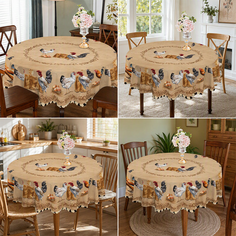 🎉 2026 Sale — Over 9,000 Sold! 🐓 Vintage Farmhouse Chicken Pattern Tablecloth – HD Prints Stay Bold, Scalloped Edges Add Charm! ✨