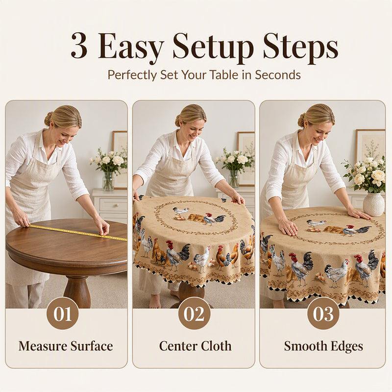 🎉 2026 Sale — Over 9,000 Sold! 🐓 Vintage Farmhouse Chicken Pattern Tablecloth – HD Prints Stay Bold, Scalloped Edges Add Charm! ✨