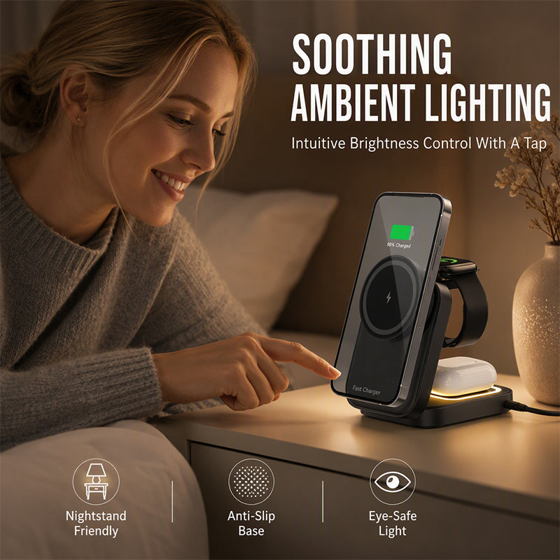 📢📢50% OFF !! ⏰3 in 1 Foldable Wireless Charging Station 15W Fast Charger Desktop Stand