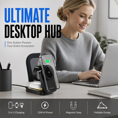 📢📢50% OFF !! ⏰3 in 1 Foldable Wireless Charging Station 15W Fast Charger Desktop Stand