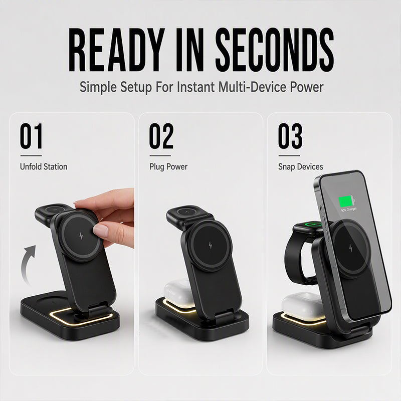 📢📢50% OFF !! ⏰3 in 1 Foldable Wireless Charging Station 15W Fast Charger Desktop Stand