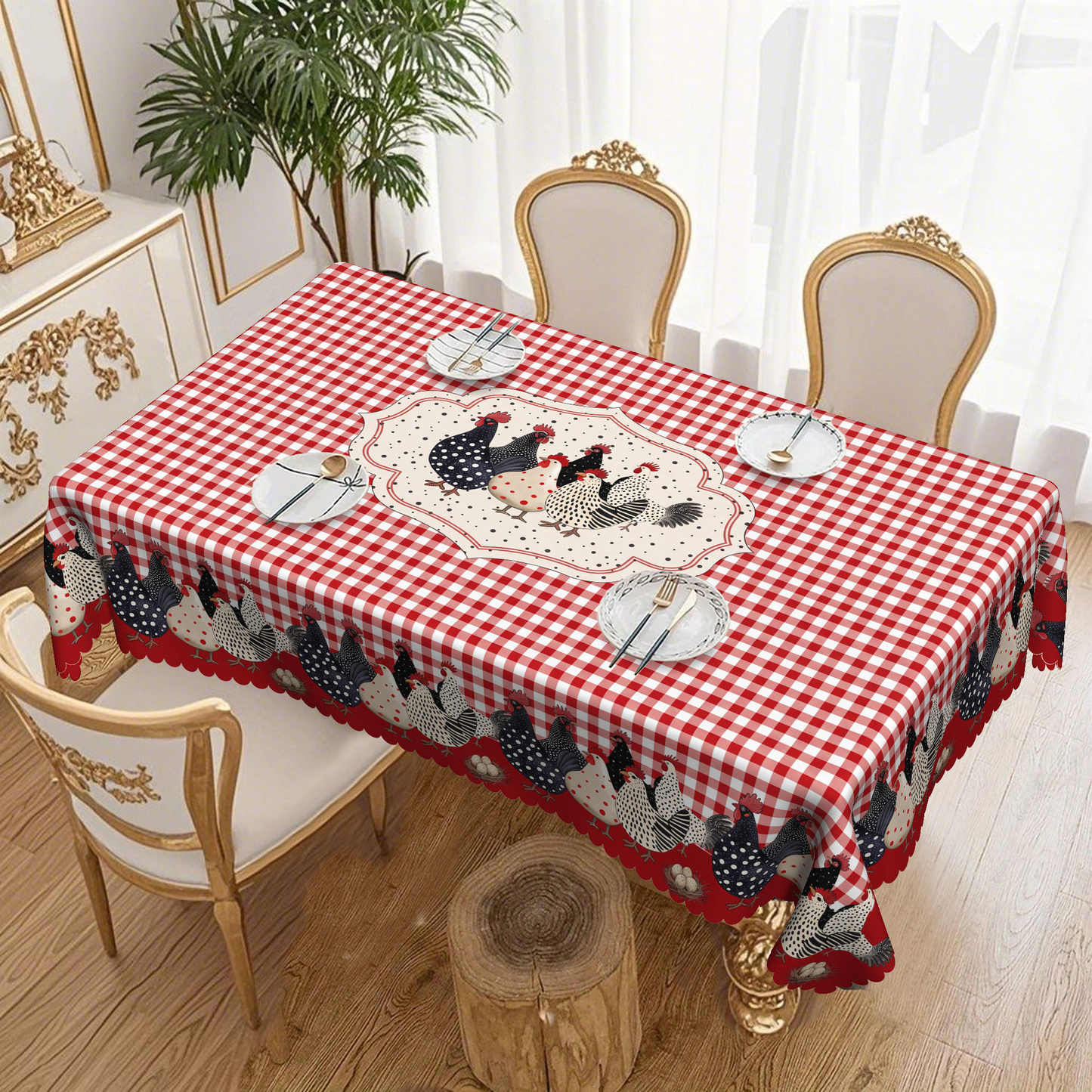 📢📢50% OFF !! 🐓 Red Plaid Rooster Tablecloth