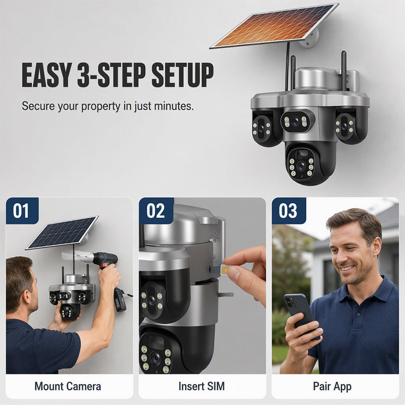 🎉 2026 Sale — Over 18,000 Sold! 📹 Triple Lens Solar Security Camera – 3-Way Surveillance, 4G+WiFi – 24/7 Protection for Homes & Remote Sites! ✨