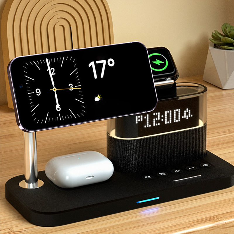 Magnetic Wireless Charging Station with Clock and RGB Light