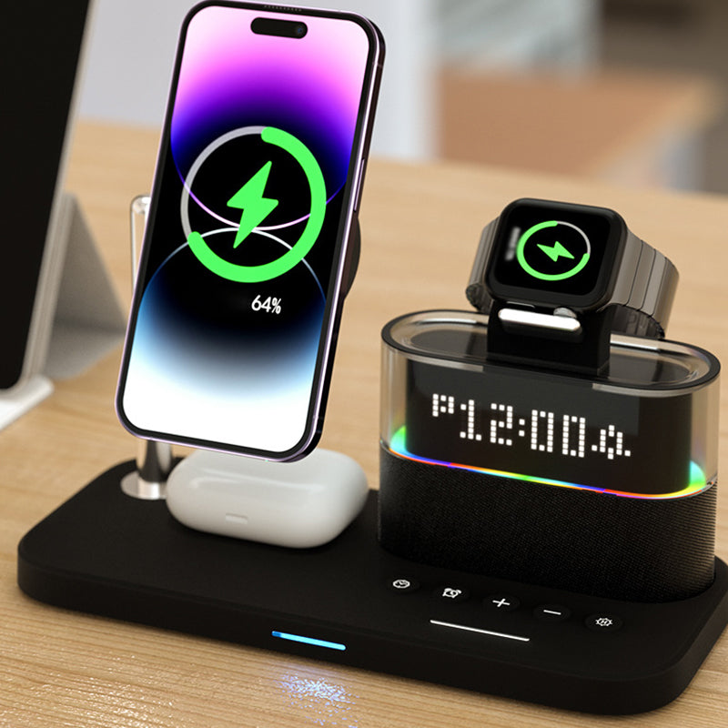 Magnetic Wireless Charging Station with Clock and RGB Light