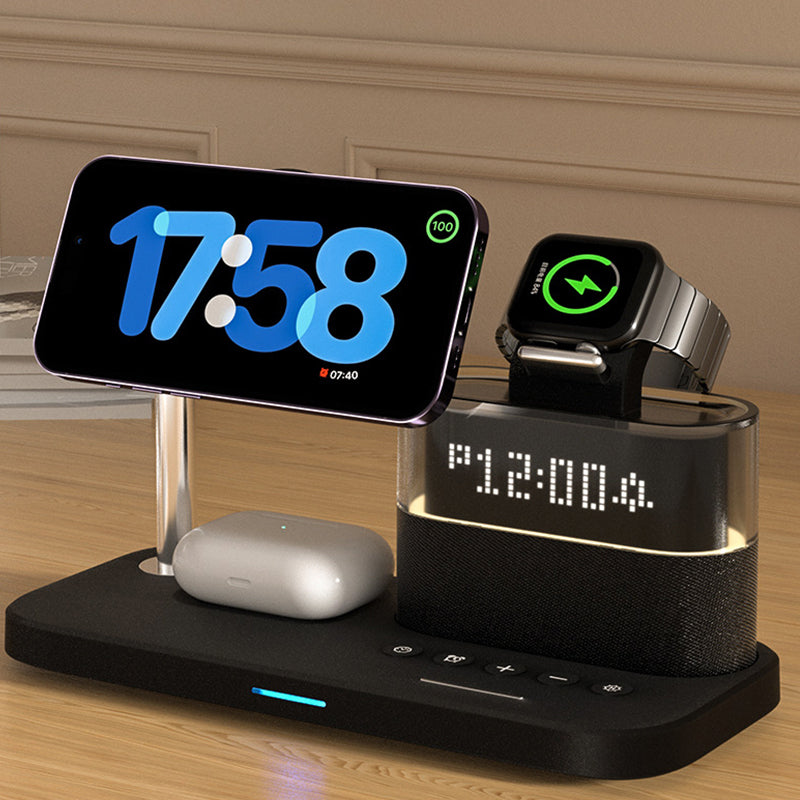 Magnetic Wireless Charging Station with Clock and RGB Light