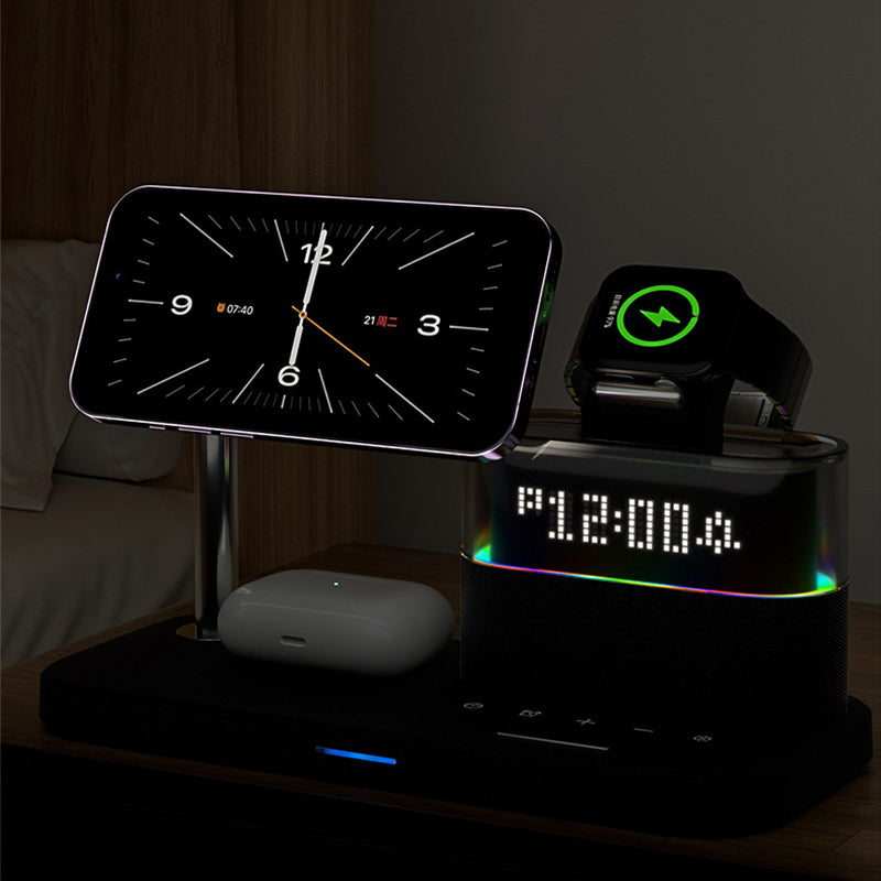 Magnetic Wireless Charging Station with Clock and RGB Light