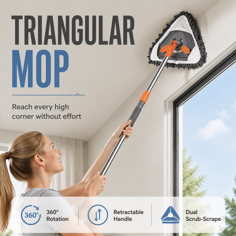 Triangular Cleaning Mop with Extendable Pole