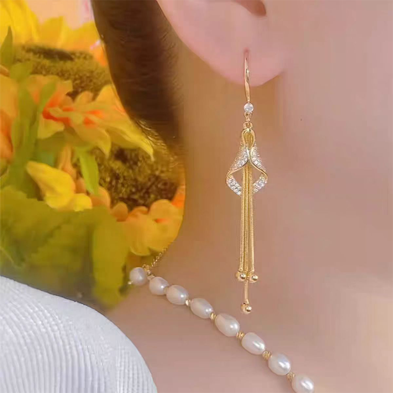 Elegant Geometric Tassel Hook Earrings