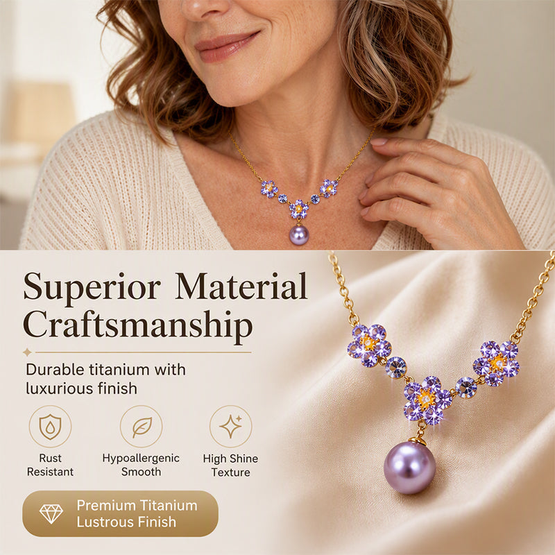 Elegant Purple Zircon Flower Pendant Necklace