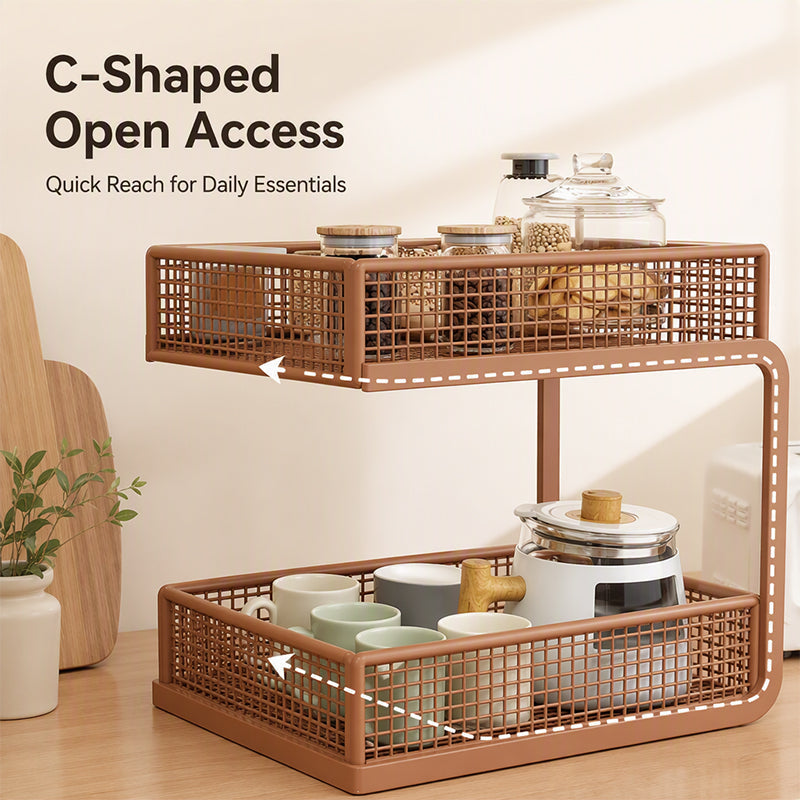 🏠 LIMITED TIME 50% OFF! 2-Tier Multipurpose Countertop Storage Rack – High-Strength Carbon Steel, C-Shaped Open Access & Heavy-Duty Stability ✨