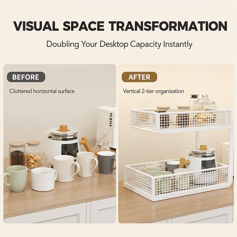 🏠 LIMITED TIME 50% OFF! 2-Tier Multipurpose Countertop Storage Rack – High-Strength Carbon Steel, C-Shaped Open Access & Heavy-Duty Stability ✨