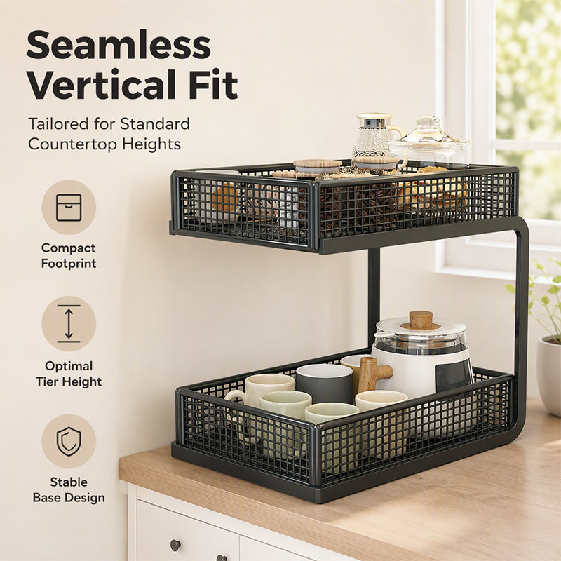 🏠 LIMITED TIME 50% OFF! 2-Tier Multipurpose Countertop Storage Rack – High-Strength Carbon Steel, C-Shaped Open Access & Heavy-Duty Stability ✨