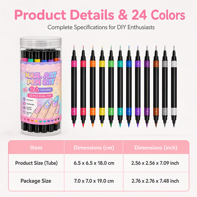 🎉Over 35k+ Sold!💅🎨24‑Colors Dual‑Ended Nail Art Pens‑DIY Manicure Drawing Set🎁
