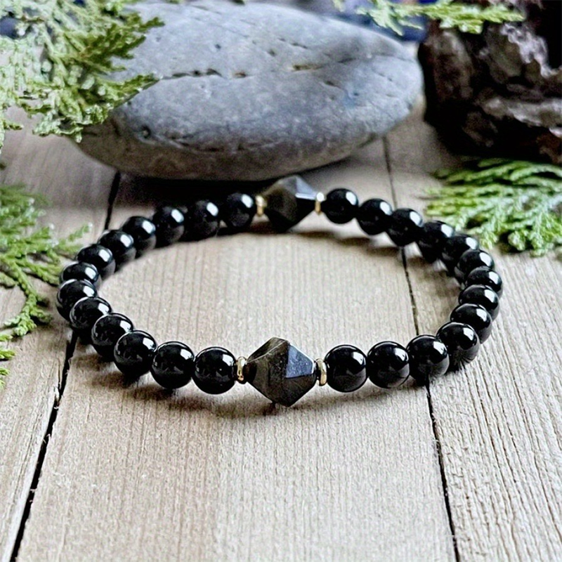 ⏳Time-Limited Special⏰ Elegance Black Obsidian Beaded Bracelet – Genuine Natural Stones, Protective Energy & Elastic Stretch Design – Modern Style for Daily Wear ✨