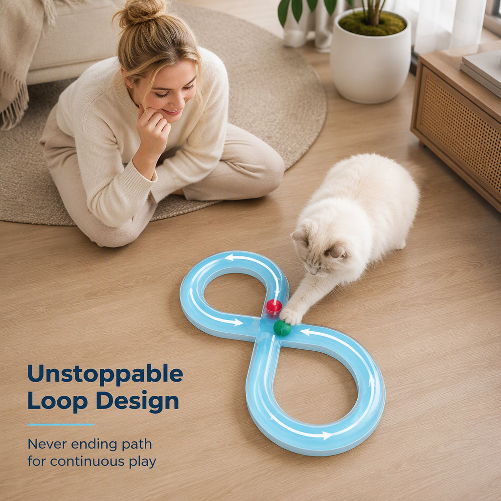 Interactive Figure-8 Cat Track Toy with Rolling Balls