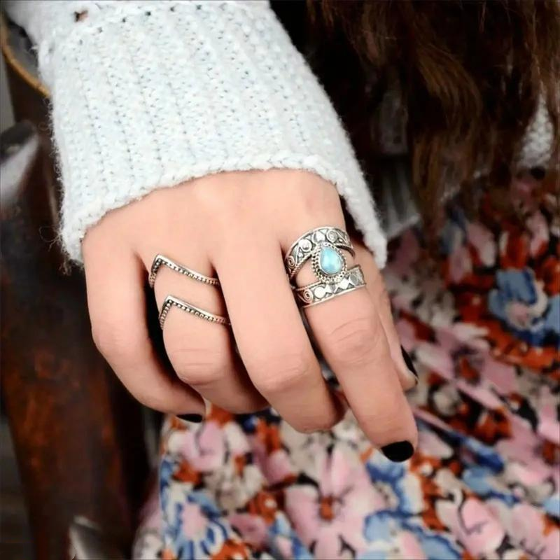Vintage Carved Teardrop Ring for Women