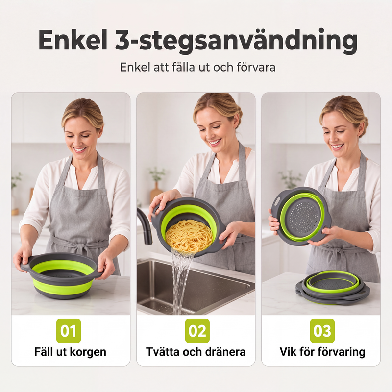 ⏳Time-Limited Special⏰Careluxpro 3-Piece Collapsible Colander Set – With Draining Base, Space Saving, For Fruit Veggies Pasta 🧺