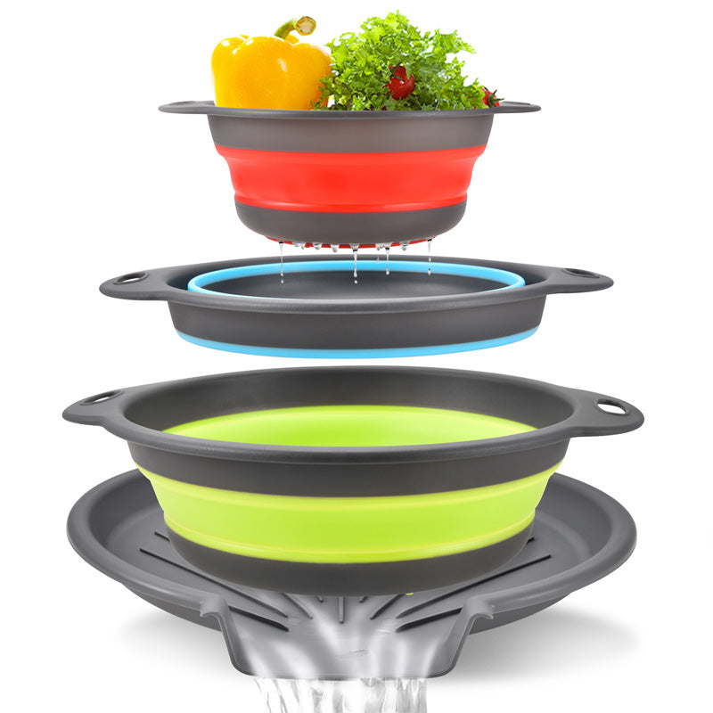 ⏳Time-Limited Special⏰Careluxpro 3-Piece Collapsible Colander Set – With Draining Base, Space Saving, For Fruit Veggies Pasta 🧺