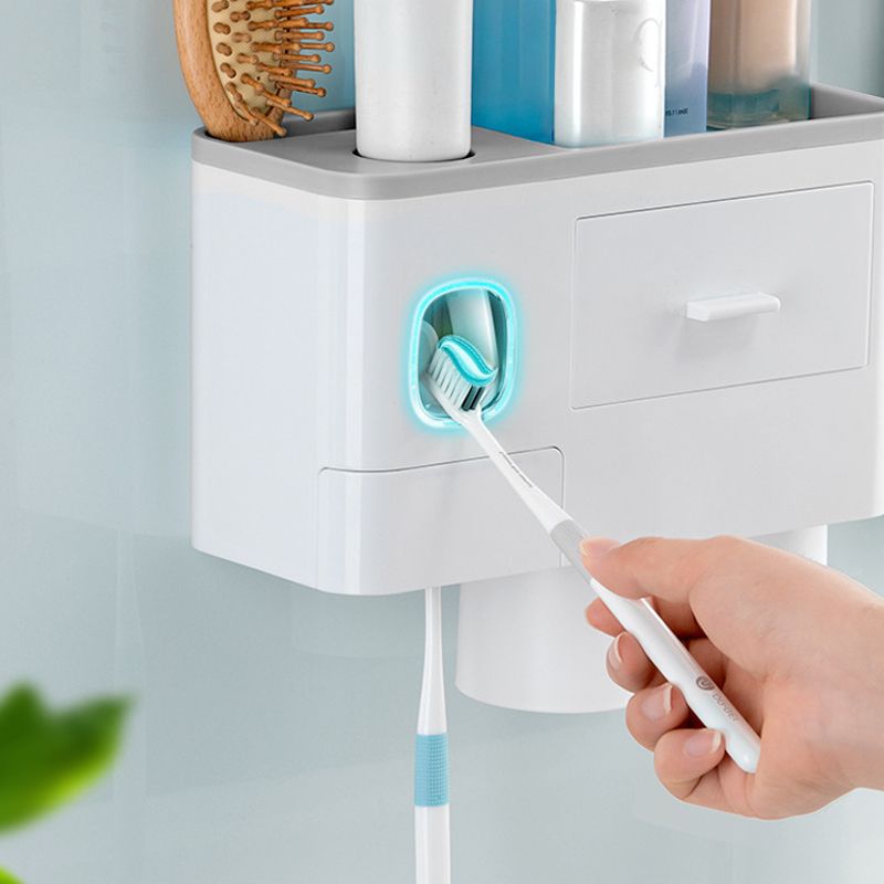 50% OFF! ✨ Toothbrush Holder Toiletry Organizer – Large Capacity Tray, Drawer & Storage, Automatic Toothpaste Dispenser & Magnetic Cups – Clean Mess-Free Bathroom 🚿